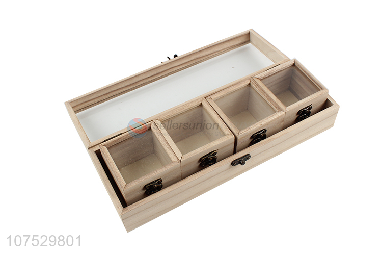 New design wooden craft box jewelry box with glass window lid