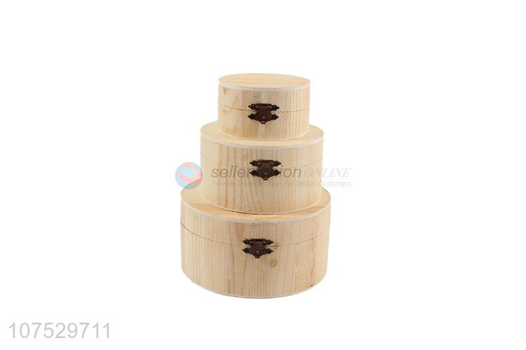 Latest arrival round wooden craft box gift box with locking clasp