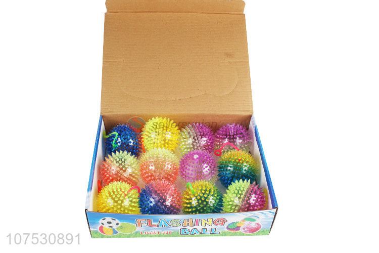 Promotional colorful transparent led flashing spiky puffer ball for children