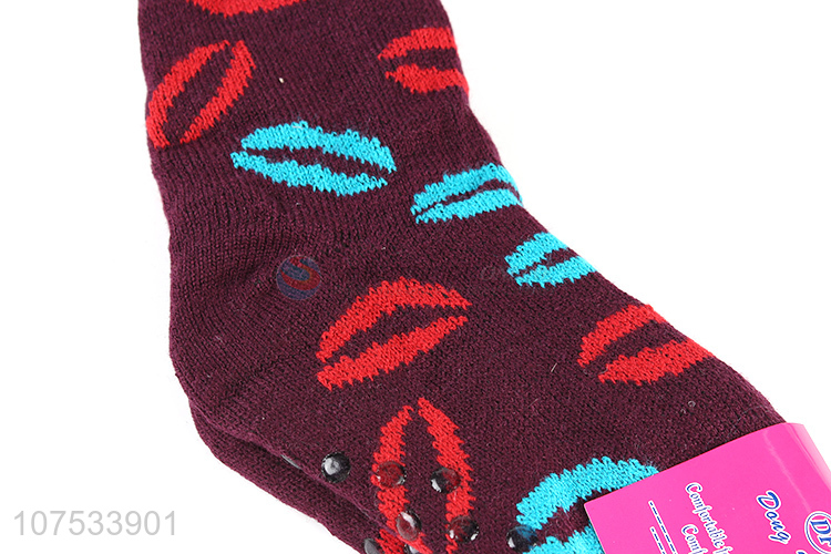 Excellent quality ladies winter knitted jacquard floor socks