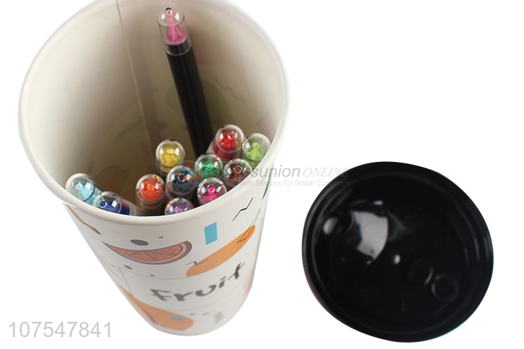 China factory 12 pieces plastic gel ink pen in juice cup