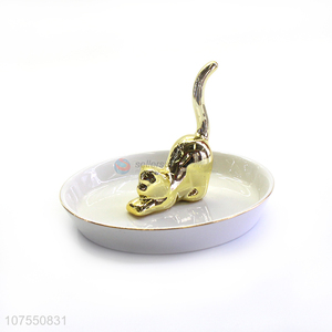 Hot Sell Luxury Jewelry Ring Holder Ceramic Plate With Gold Leopard Decoration