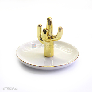 New Product Creative Cactus Design Ceramic Plate For Holding Jewelry