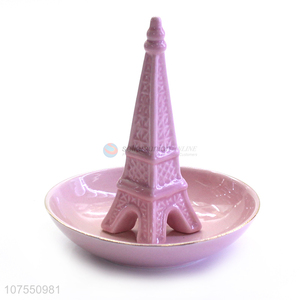 Hot Selling Creative Eiffel Tower Design Pink Ceramic Plate For Holding Jewelry