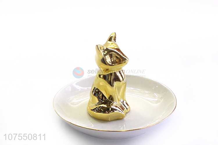 High Sales Luxury Jewelry Ring Holder Ceramic Plate With Fox Decoration