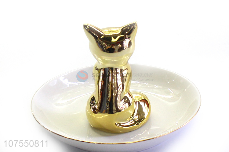 High Sales Luxury Jewelry Ring Holder Ceramic Plate With Fox Decoration