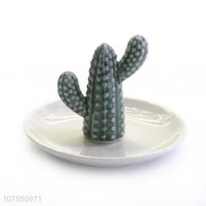 Factory Wholesale Luxury Jewelry Ring Holder Ceramic Plate With Cactus Decoration