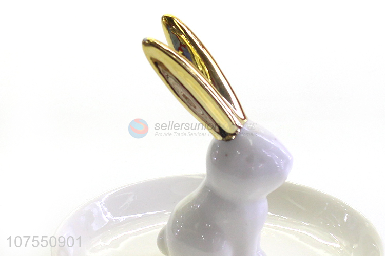 Best Sale Creative White Rabbit Design Ceramic Plate For Holding Jewelry
