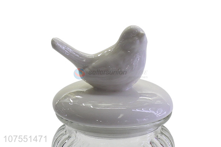 Wholesale Price Glass Storage Bottle With Bird Ceramic Lid