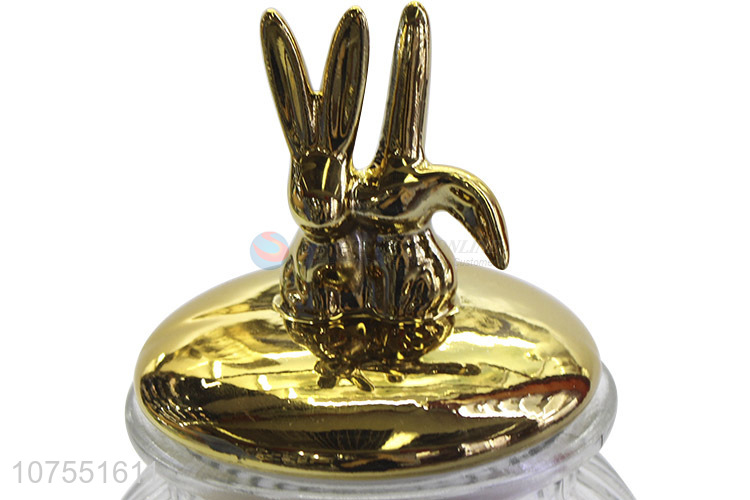 Reasonable Price Clear Glass Storage Jar With Two Rabbit Gold Ceramic Lid