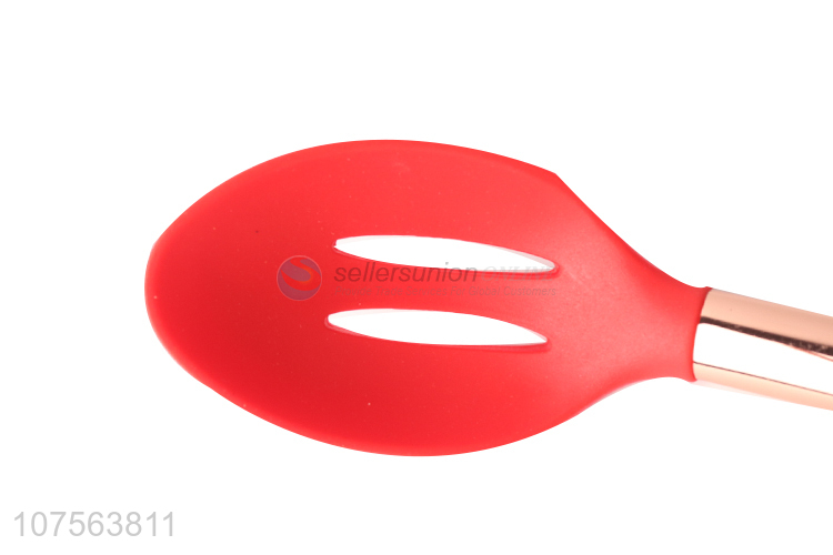 Custom kitchenware silicone slotted spoon with gold stainless steel handle