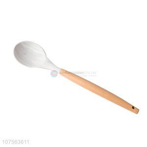 Latest arrival novelty marbling silicone spoon with wooden handle