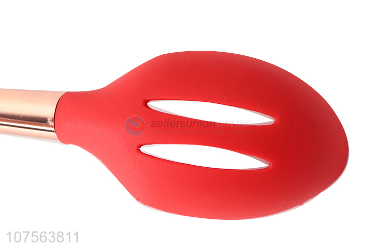 Custom kitchenware silicone slotted spoon with gold stainless steel handle