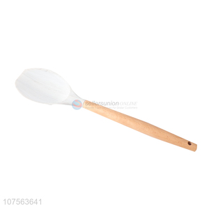 Hot sale cookware marbling silicone salad spoon with wooden handle