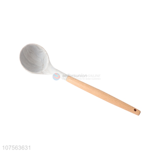 Wholesale kitchenware wooden handle marbling silicone soup ladle