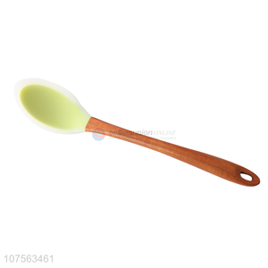 Suitable price cooking tool translucence silicone spoon with wooden handle
