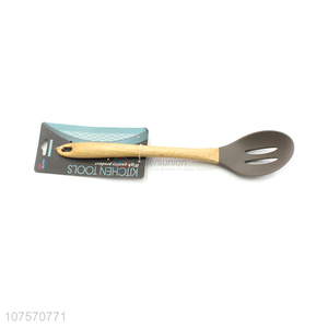 Bottom Price Wooden Handle Food Grade Silicone Slotted Serving Spoon