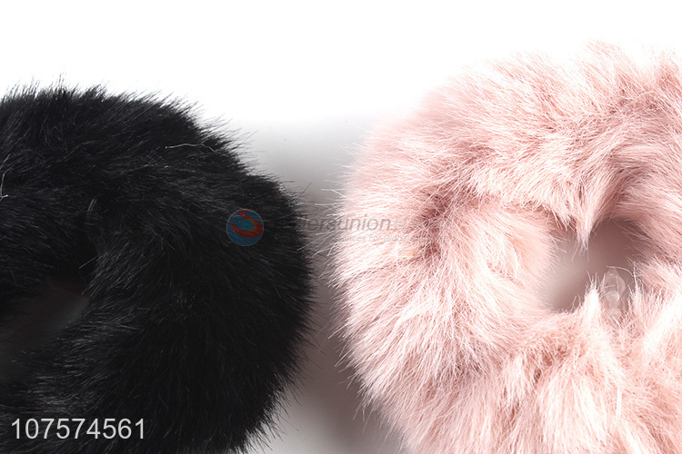 Most popular faux fur hair scrunchies pom pom hair ties for girls