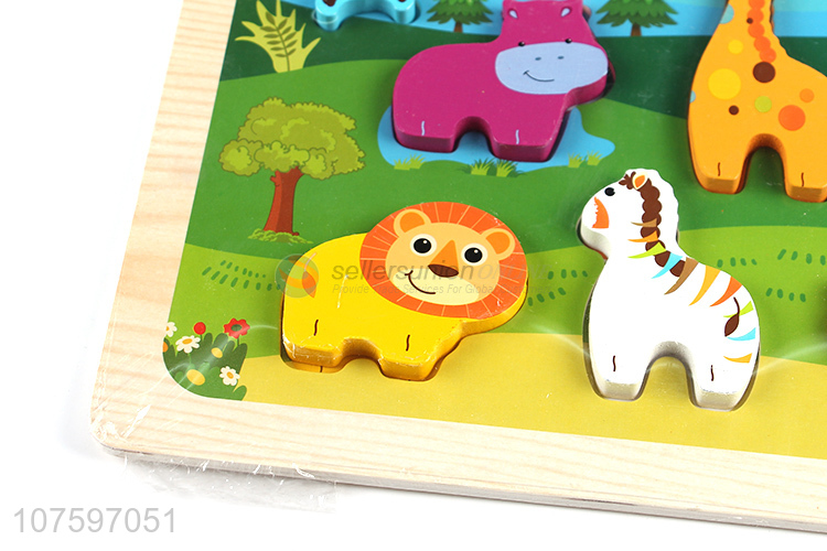 Good quality kids educational toy wooden wild animal puzzle board toy