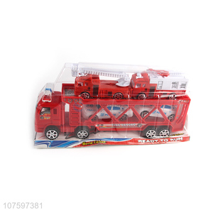 China manufacturer inertia friction fire trailer truck toy set with police cars