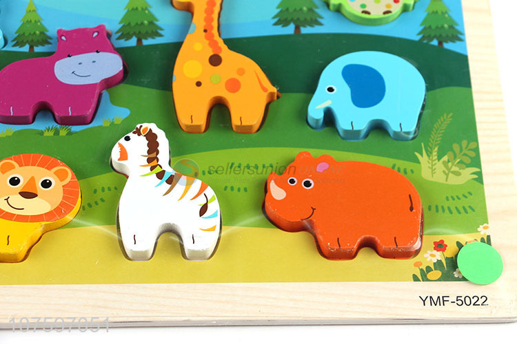 Good quality kids educational toy wooden wild animal puzzle board toy