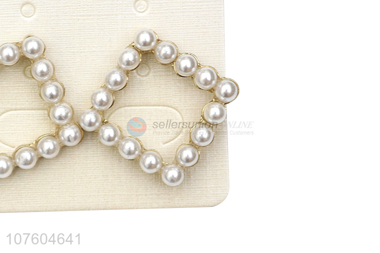 Hot sale square alloy earring with pearls fashion pearl ear studs