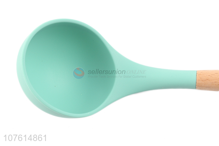 Promotional kitchenware cooking tool wooden handle silicone soup ladle