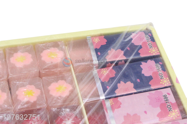 Fashion Style Flower Pattern Rectangle Eraser Set