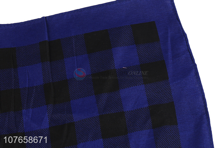 Simple and generous blue and black square lattice square scarf