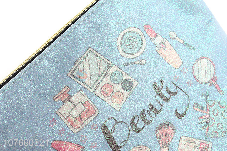 Hot sale sky blue detachable hand strap makeup bag cosmetic bag