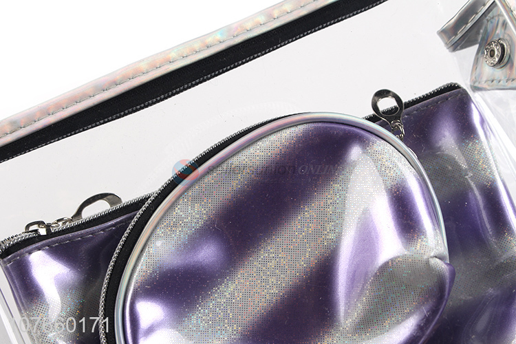 Fluorescent sequin pvc purple suit portable cosmetic bag three-piece set