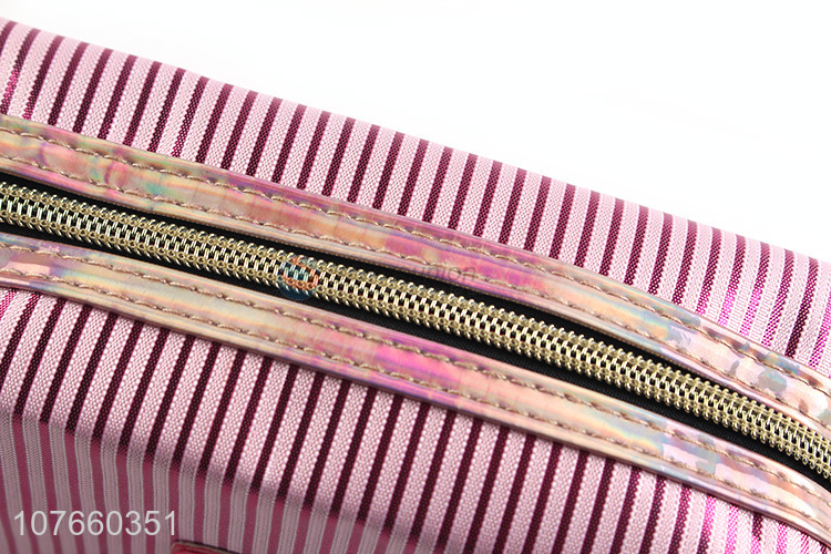 Excellent design pink stripe storage wash bag large volume cosmetic bag