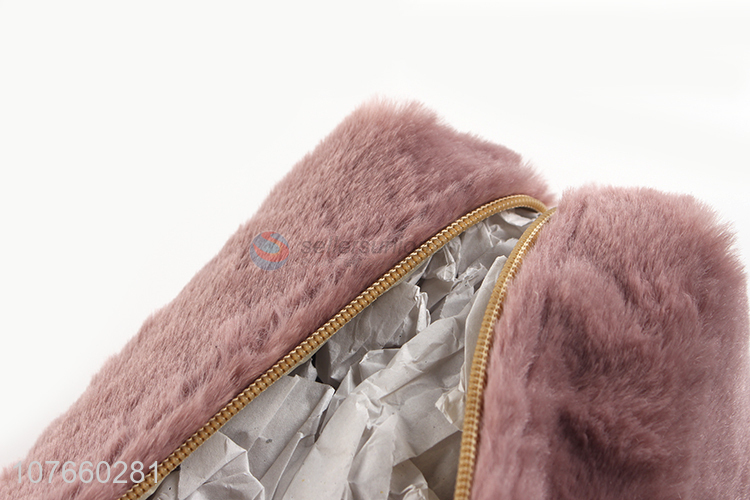 Popular pink fluff winter carry storage cosmetic bag