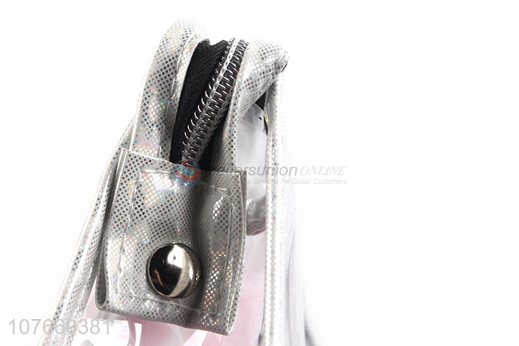 Hot sale fashion personality transparent pvc bag pink stripe cosmetic bag