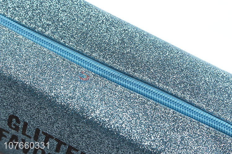 High quality frosted bright blue fashion portable storage bag cosmetic bag