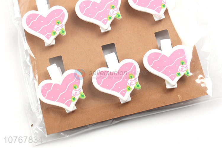 Hot sale creative cartoon photo clip cute romantic pink heart clip wooden craft clip