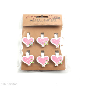 Hot sale creative cartoon photo clip cute romantic pink heart clip <em>wooden</em> <em>craft</em> clip