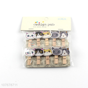 Hot selling wooden clip crafts cartoon color cat head wooden clip