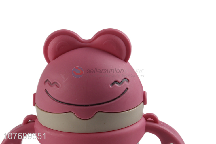 Hot sale pink cartoon animal shape water cup with handle