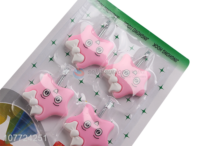 Hot sale 4 pieces cartoon heavy duty plastic sticky hooks