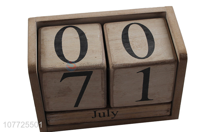 Good Sale Vintage Home Office Desktop Decorative Wooden Blocks Calendar