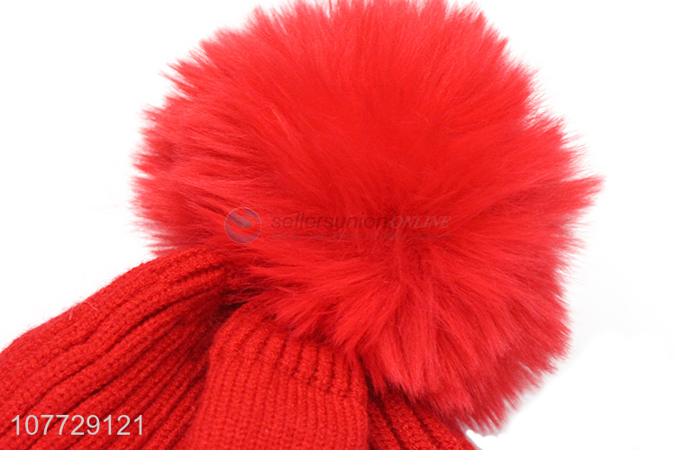 Wholesale women letter embroidery hat ladies winter fleece lined hat with pompom