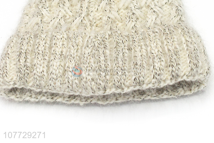 Low price autumn winter women hat knitted beanie hat with fleece lining