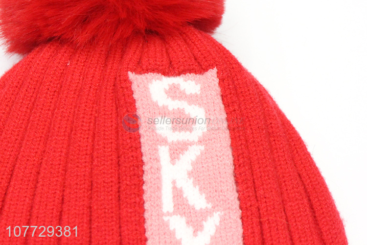 Hot products kids winter beanie knitted hat with pompom