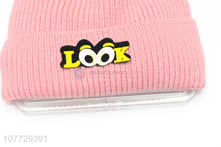 Hot selling children knitted hat winter warm pompom beanies