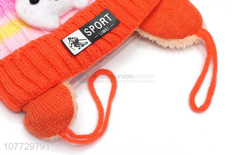 Good sale cartoon animal kids knitting hat unisex winter cuffed beanies