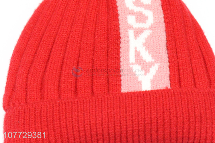 Hot products kids winter beanie knitted hat with pompom