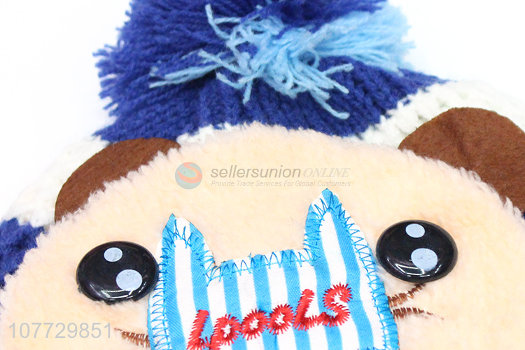 Latest design cartoon animal children earmuff hat toddler cuffed beanie cap