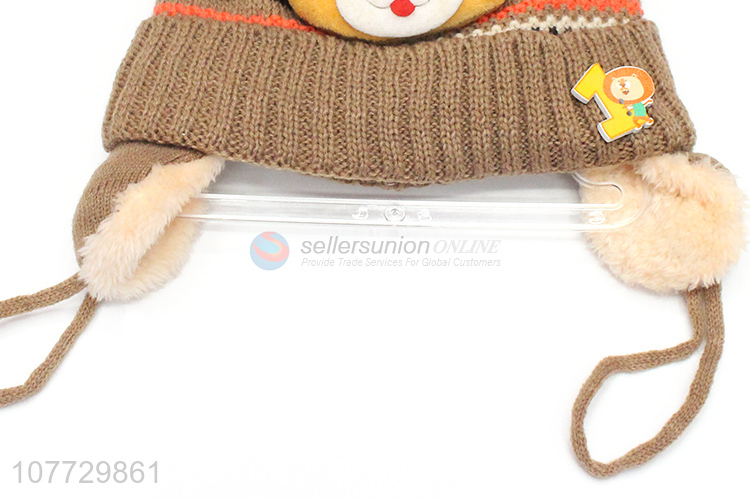 Competitive price cartoon animal kids winter acrylic knitted earmuff beanie hat