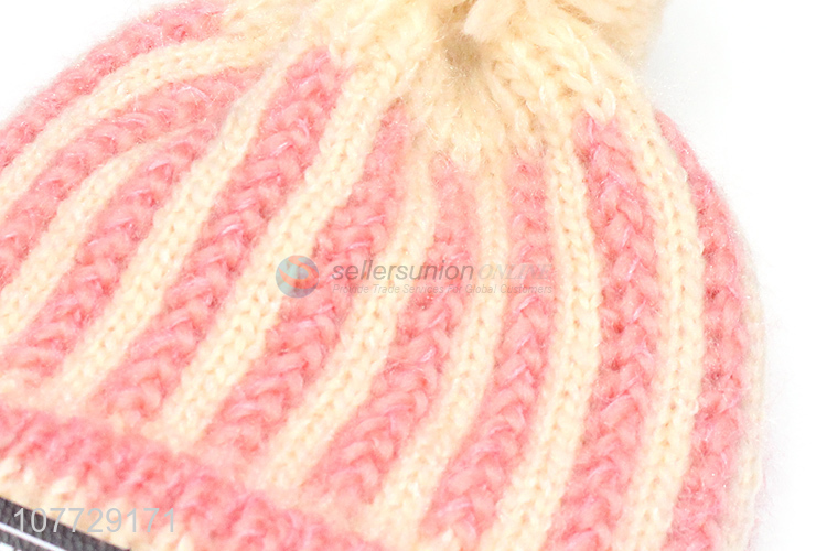 High quality ladies winter hat women fleecy knitting beanie hat with pompom